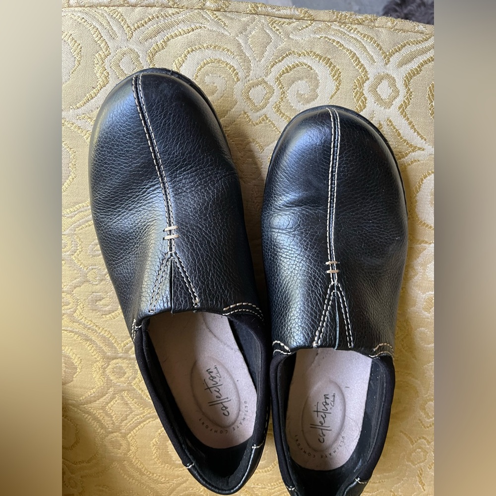 Clarks Black Leather Slip-On Loafers